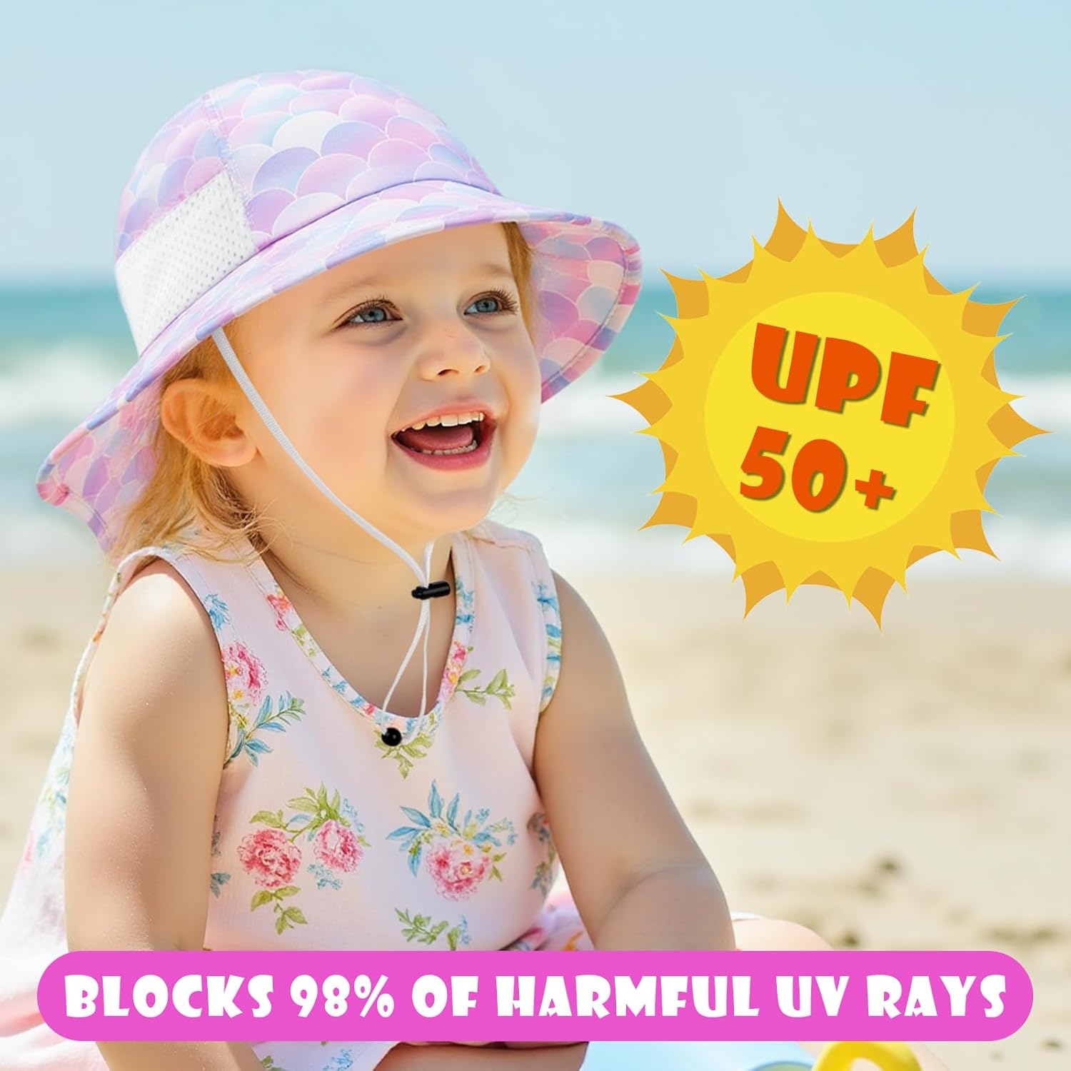 Toddler Baby Sun Hat Kids Summer UPF 50+ for Boys Girls Adjustable Beach Hats with Bucket Wide Brim Age 1-7 Years