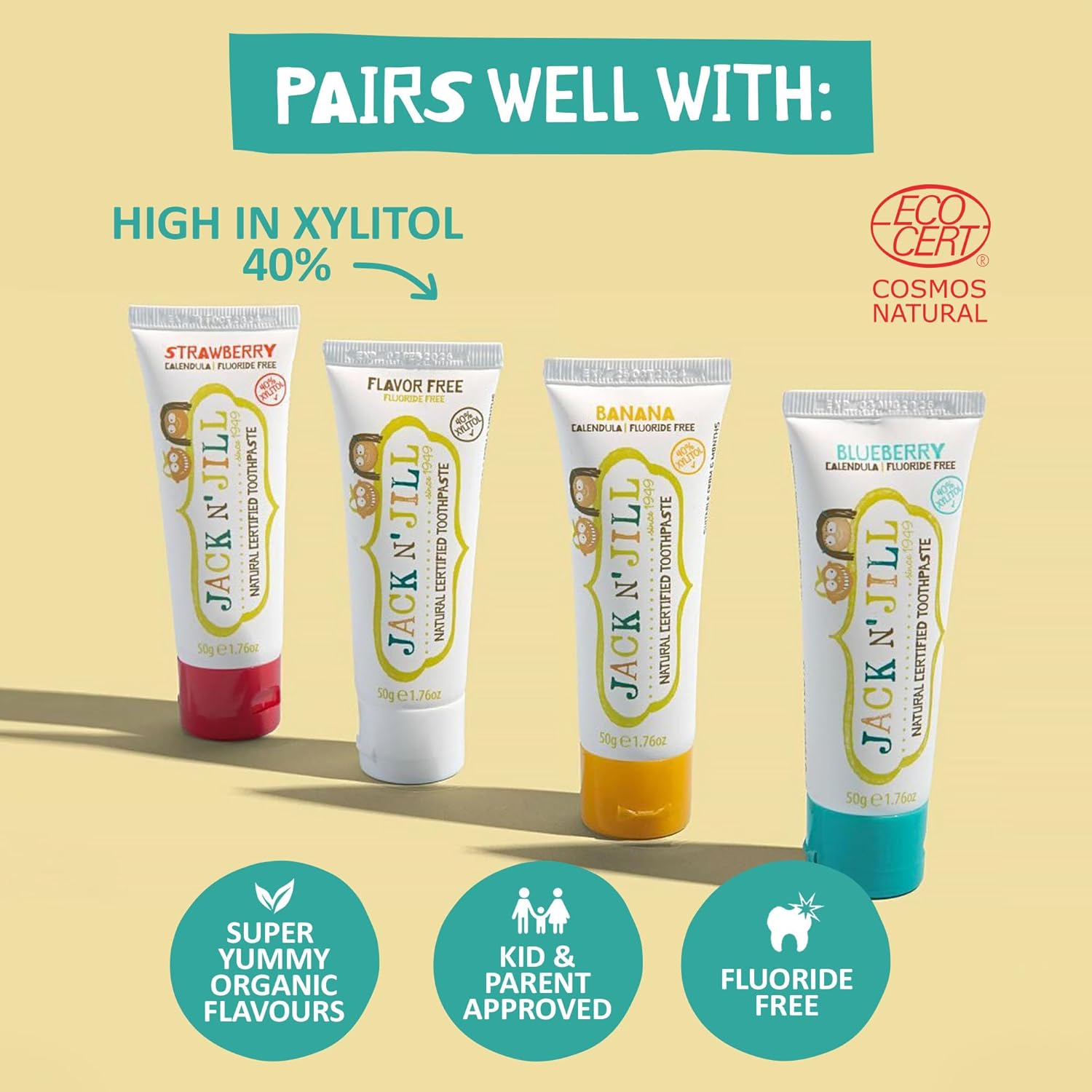 Jack N' Jill Kids Toothbrush - Extra Soft Bristle Toothbrush for Kids, Handle & Packaging Made from Plants (Corn), Ergonomic Handle for Little Hands - Dino Baby (1 Pack)