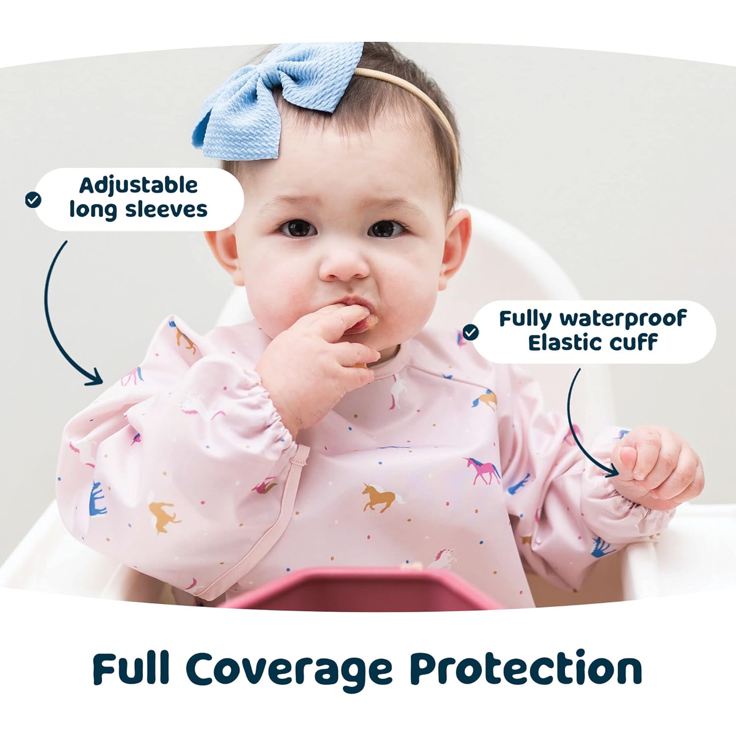 Tiny Twinkle Mess Proof Baby Bib,Waterproof Smock Baby Bib for Eating,Machine Washable Long Sleeve Bib,Baby Led Weaning,Toddler Bib,BLW Supplies(Unicorn Confetti, Small 6-24 Months)