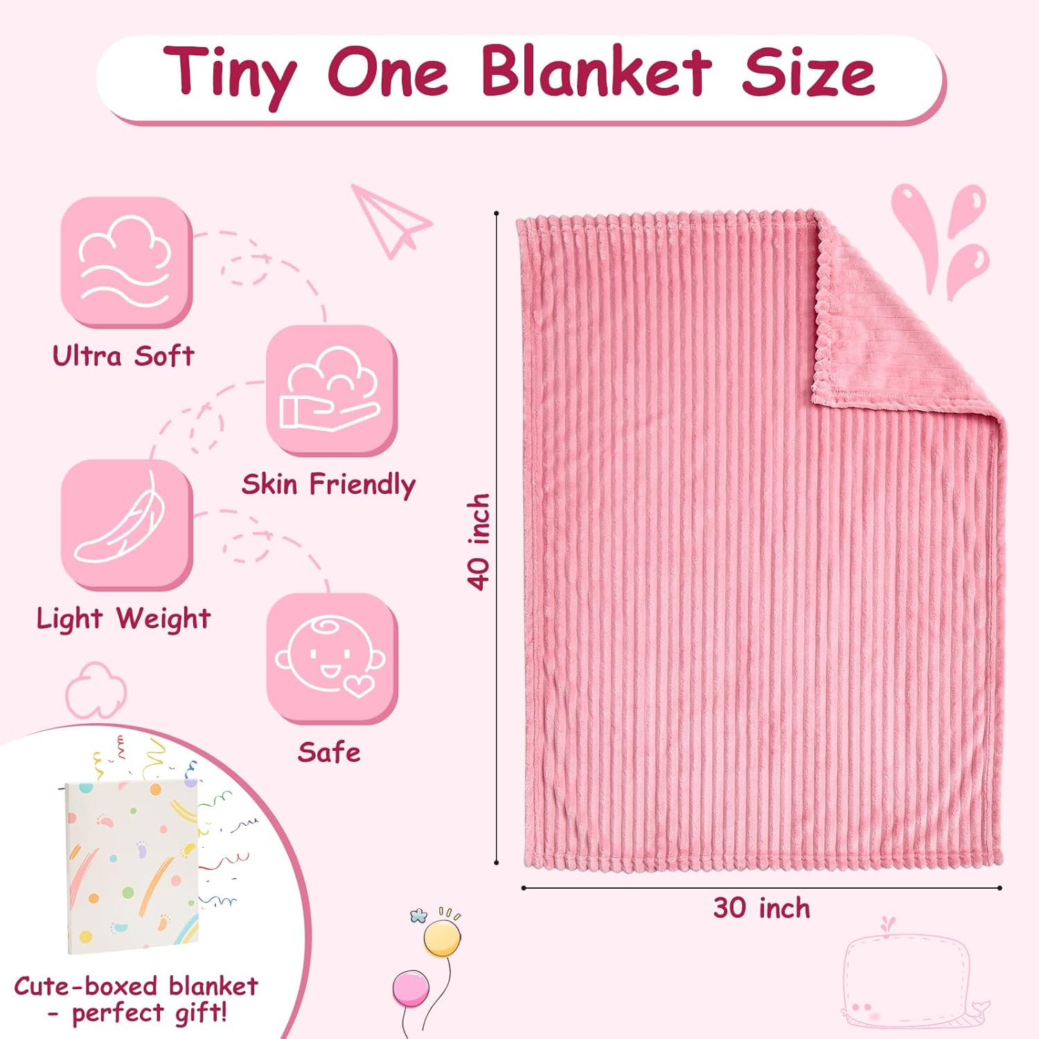 Soft Fleece Baby Blanket Ultra Cozy Pink Baby Blankets for Girls Warm and Lightweight Infant Toddler Newborn Receiving Gift with Reversible Stripes for Crib Stroller, 30x40 Inch, Dark Pink