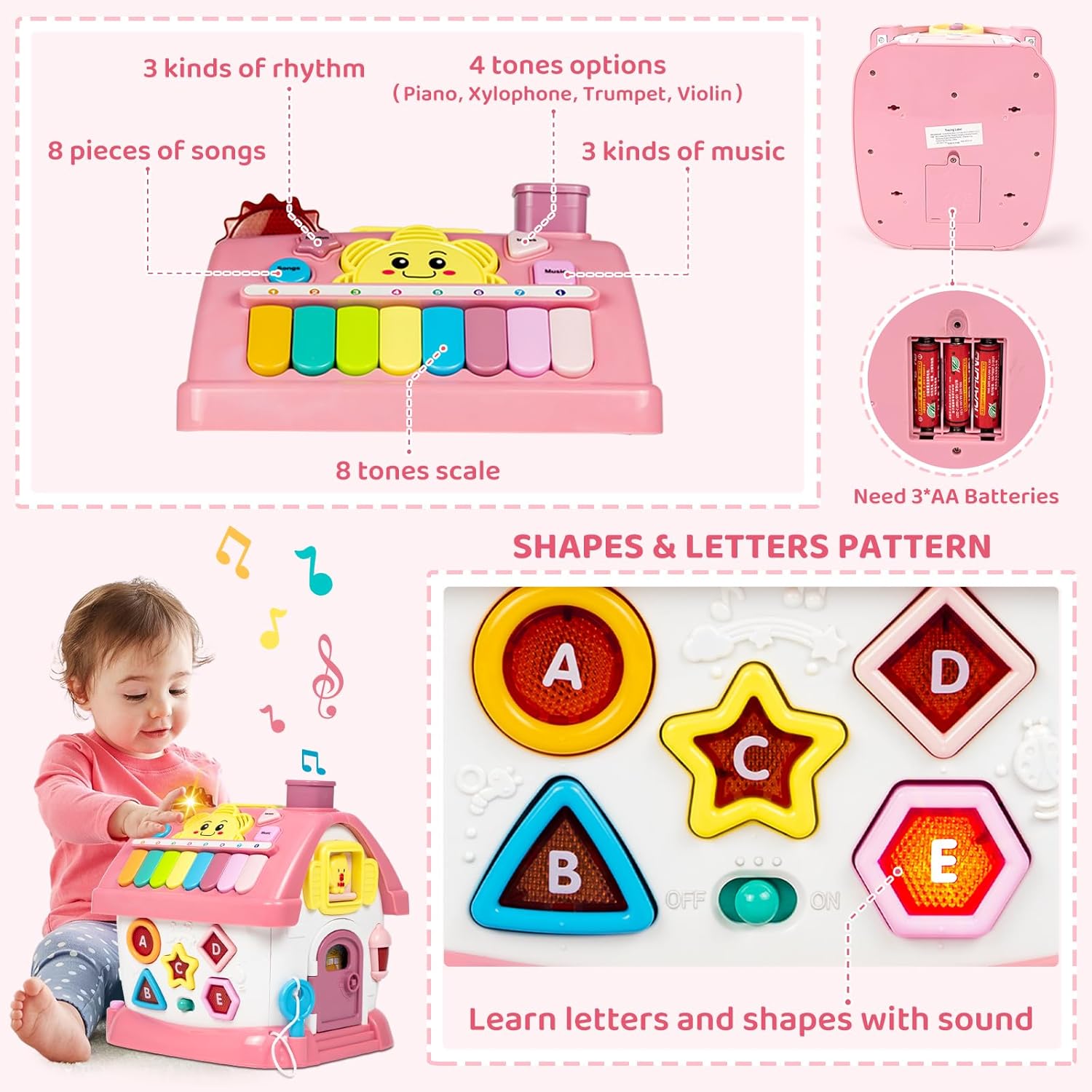 Marstone Toddler Toys for 1 Year Old Girl Gifts: First 1st Birthday Gifts for Girls and Boys, 8-in-1 Musical Learning House Montessori Baby Toys 6-12 12-18 Months, Educational Toddler for Ages 0-2