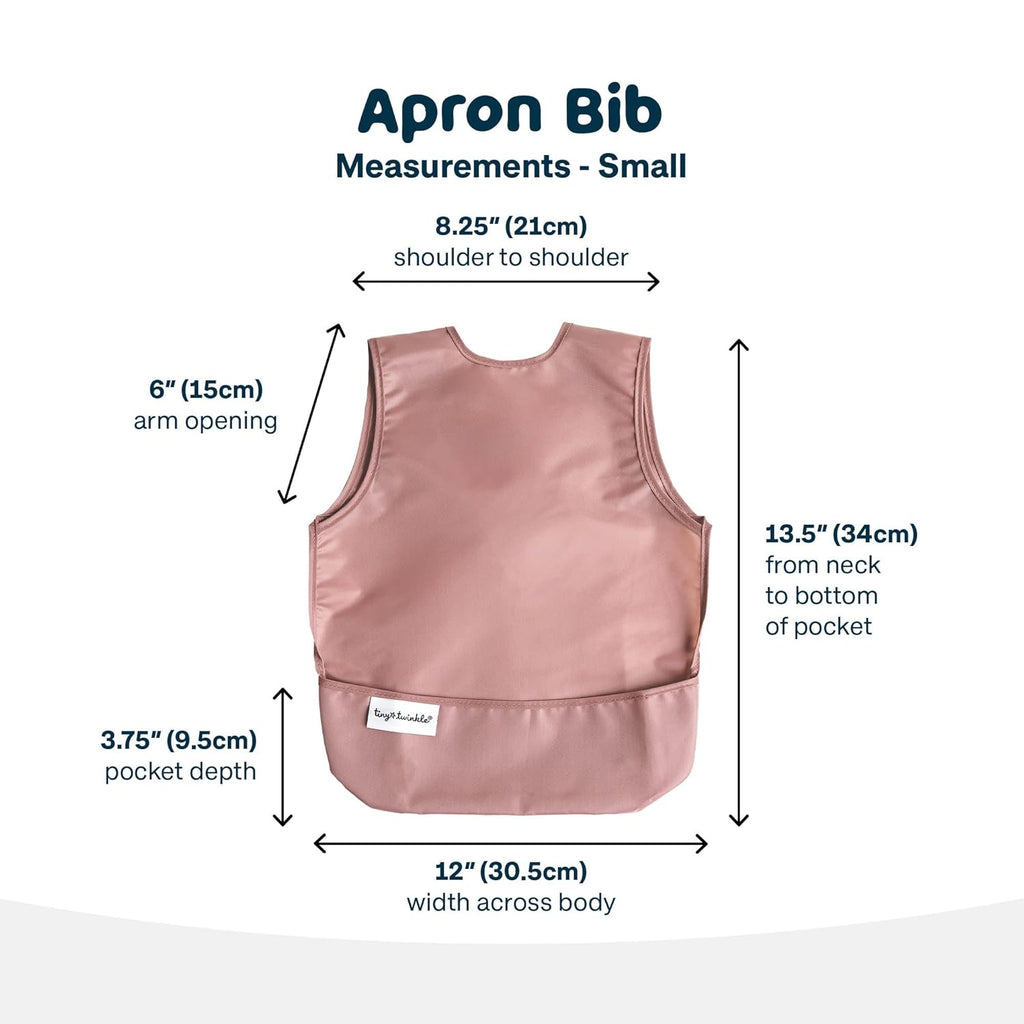 Tiny Twinkle Mess Proof Apron Bibs - 2 Pack Waterproof & Lightweight Baby Bibs for Led Weaning | 100% Recycled Polyester, Easy Clean & Machine Washable (Taupe Dandelion,Small 6-24 Months)