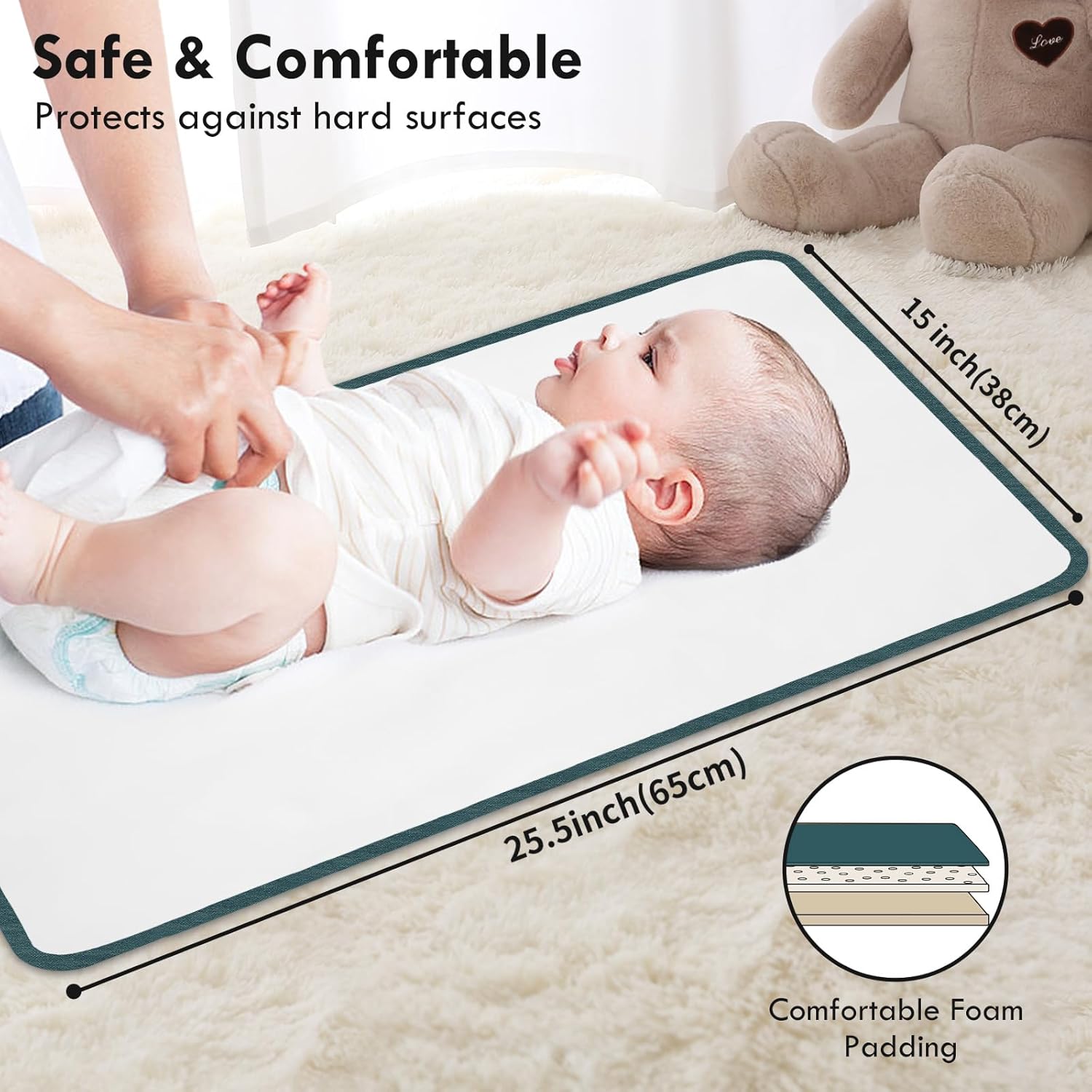 Portable Diaper Changing Pad for Baby - Waterproof Compact Changing Mat with Wrist Strap - Wipeable Travel Changing Pad for Diaper Bag - Gifts for Baby Shower by PHOEBUS BABY(Woods)