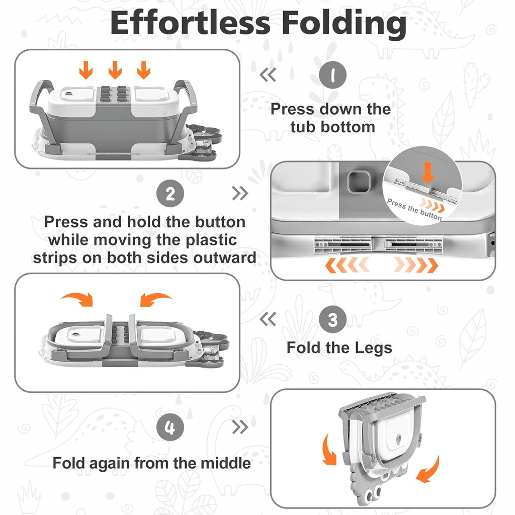 Collapsible Baby Bathtub for Newborn, Foldable Baby Bath Tub with Thermometer & Soft Floating Cushion & Drain Hole, Portable Travel Infant Bath Tubs for Newborns to Toddlers 0-36 Months Boys, Grey