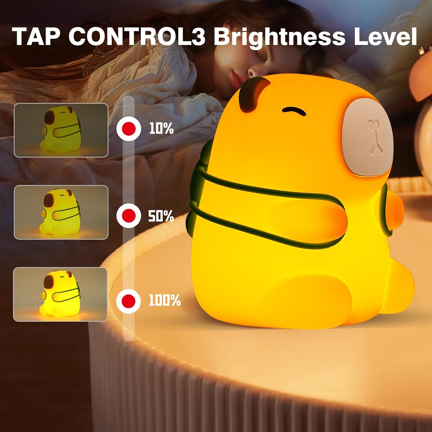 Capybara Night Light for Kids,Cute Squishy Silicone Nursery Nightlight Kawaii Animal Bedside Lamp with 7 Colors 3 Levels Dimmable Tap Control Rechargeable Animal Toddler Nightlights for Kids