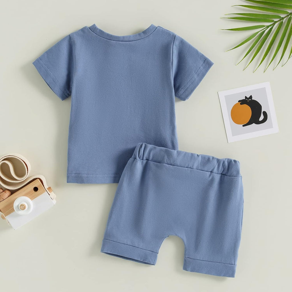 fhutpw Baby Toddler Boy Clothes Summer Outfits 6 12 18 24 Months Patchwork Short Sleeve T Shirt & Shorts Sets with Pockets