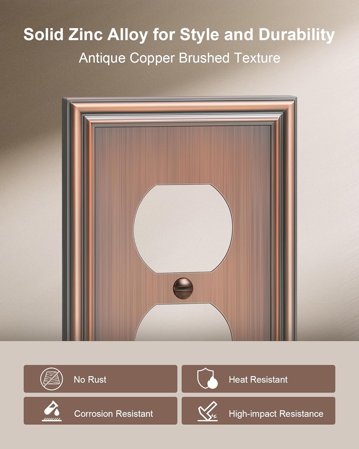 4-Pack Duplex Outlet Cover, Durable Solid Zinc Alloy Decorative Switch Plates and Outlet Covers, Antique Copper Wall Plates for Electrical Outlet, 1 Gang Receptacle Cover, Corrosion Resistant