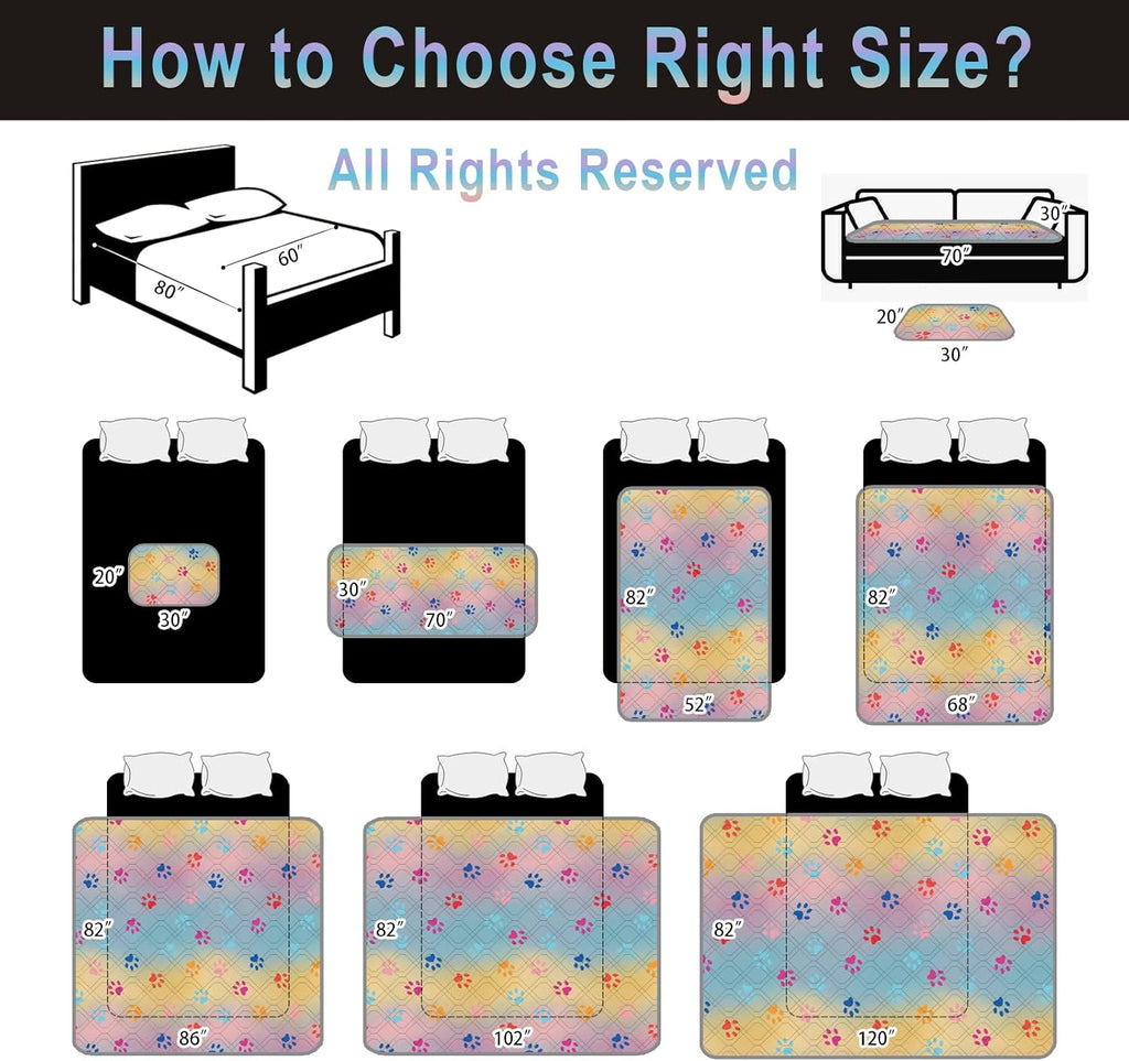 100% Waterproof Dog Bed Cover 52x82 inch Reversible Changing Pad Reusable Camping Mat for Kids/Pet/Dog/Cat Washable Geometric Embroidery Blanket Patchwork Rainbow Dog Paw Printed+Gray