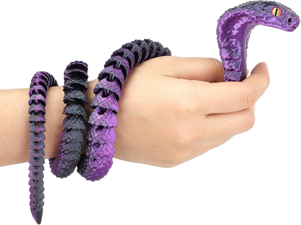 25" 3D Printed Snake, 3D Printed Fidget Animals,3D Crystal Snake Flexible Joints Home Decor Executive Desk Toys,Home Office Decor Executive Desk Toys for Autism/ADHD (Black (Black Purple)