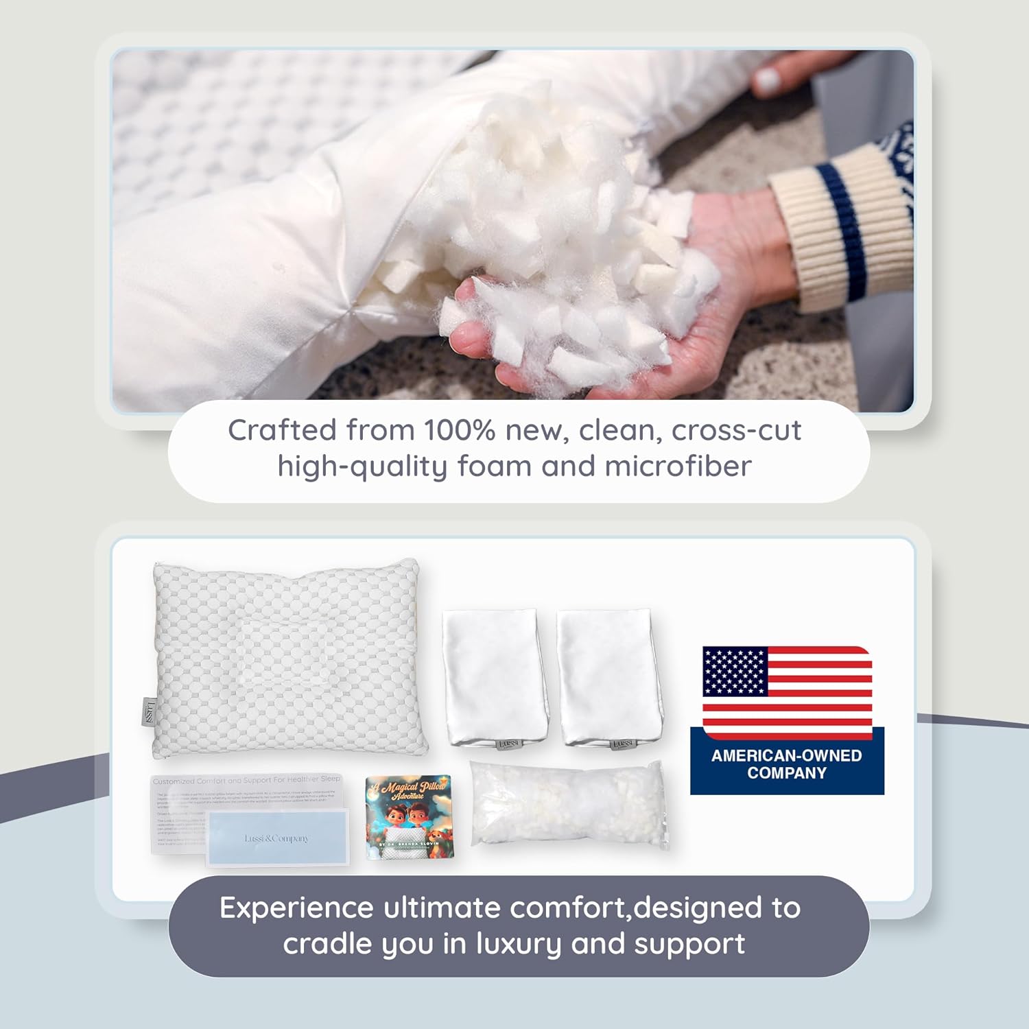 Lussi & Company Toddler Pillow 2 Year Old-13x19 Toddler Pillow - Pillow Protector-Toddler Pillows for Sleeping-Kids Pillow-Travel Pillows-Ergonomic Pillows for Kids-Patent Pending (White)