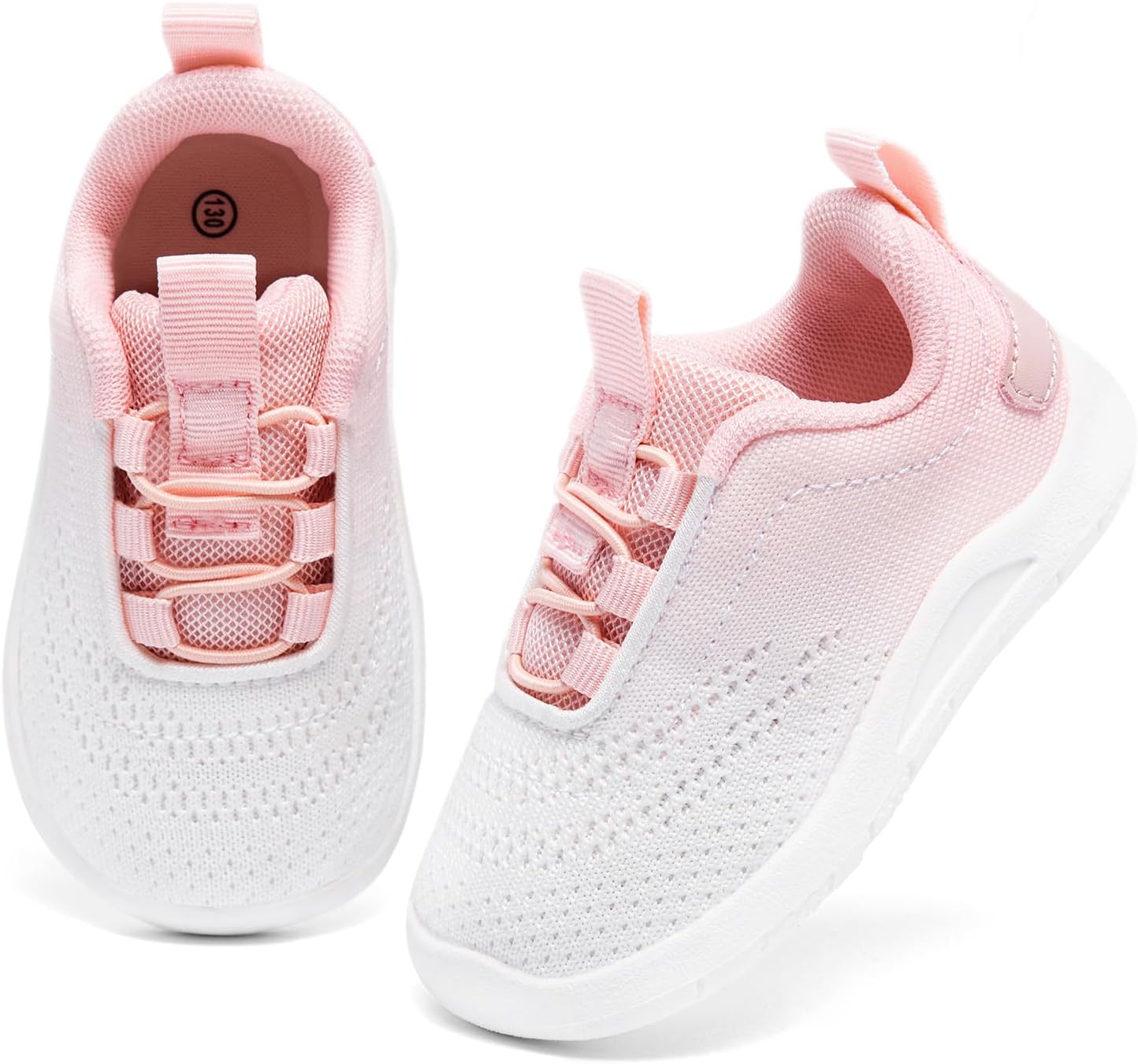 MORENDL Toddler Slip On Sneakers Baby Walking Shoes Non-Slip Breathable Unisex Pink Mesh Lace-Up Athletic Sneakers Infant Running Shoes