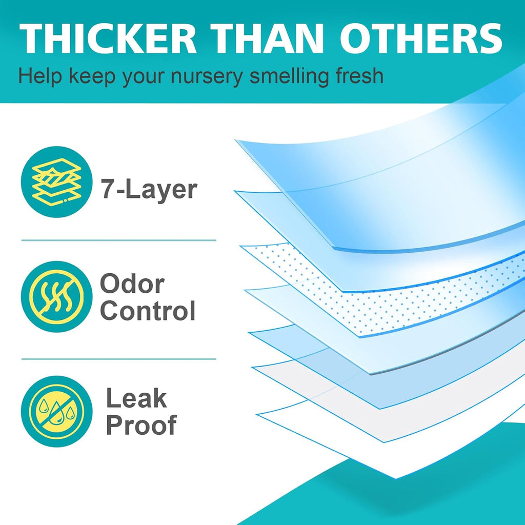 Refills Compatible with Diaper Genie Easy Roll Signature & Platinum Diaper Pail,2-Pack (60 Bags) for 2800 Newborn Diapers,7-Layer Powerful Odor Control.Extra Thickness,Durable & No Tear