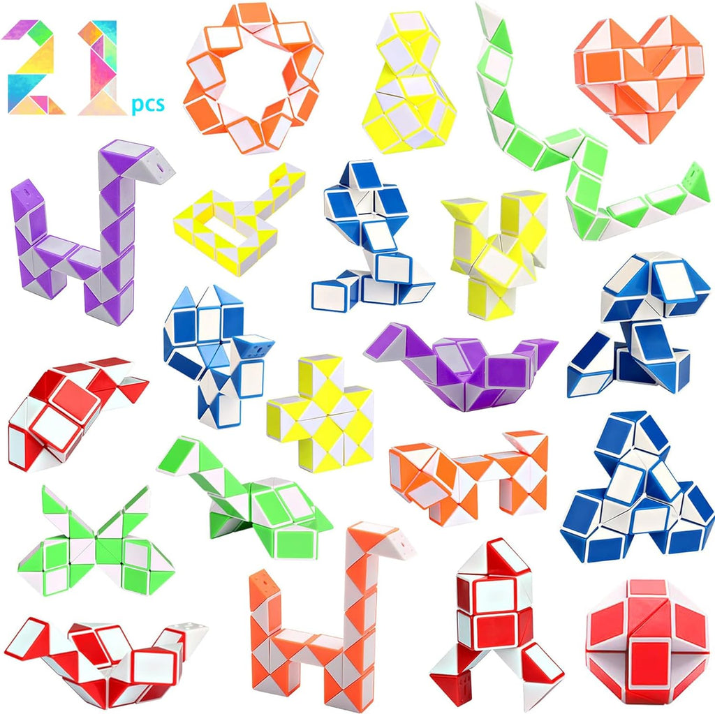 21 Pack 24 Blocks Magic Snake Cube Fidget Toy,Mini Twist Puzzle Toys for Kids Teens Birthday, Party Favours, Carnival Prizes,Classroom Rewards,Party Supplies (S3)