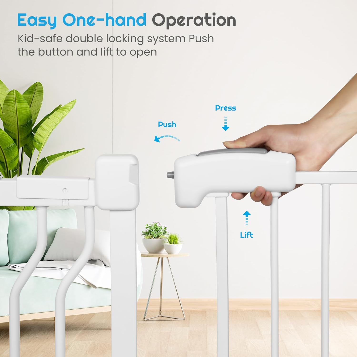 Extra Wide Baby Gate for Stairs Doorways with door, 30" Tall 57.1-66.5" Wide Easy Install Dog Gate indoor, Safety Metal Pressure Mounted Pet Gate with Walk-Thru Auto Close for the House, White