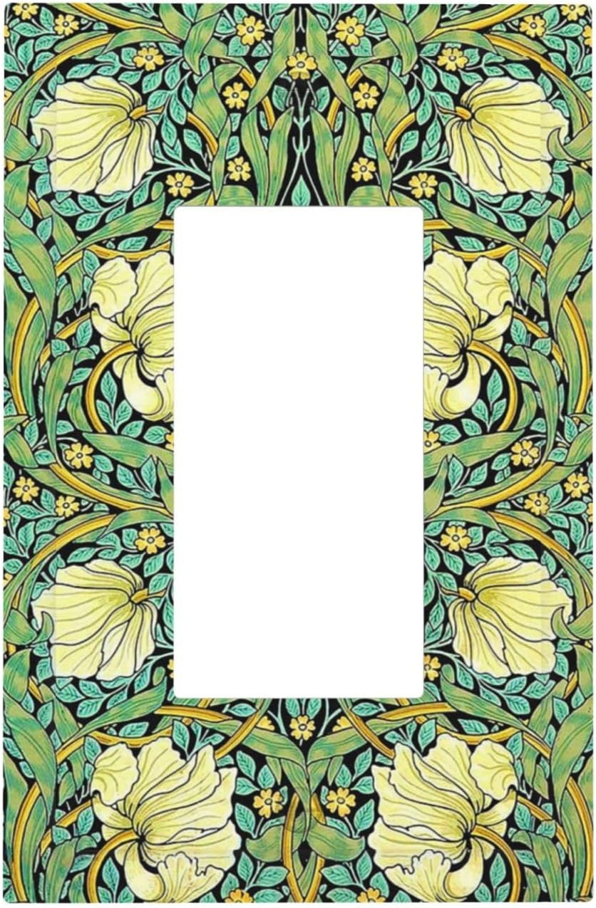 Decorative Outlet Covers William Morris Vintage Floral Yellow Flowers Green Leaf 1 Gang Single Rocker Light Switch Cover Plate Wall Plates GFCI Faceplate for Bedroom living Room Decor