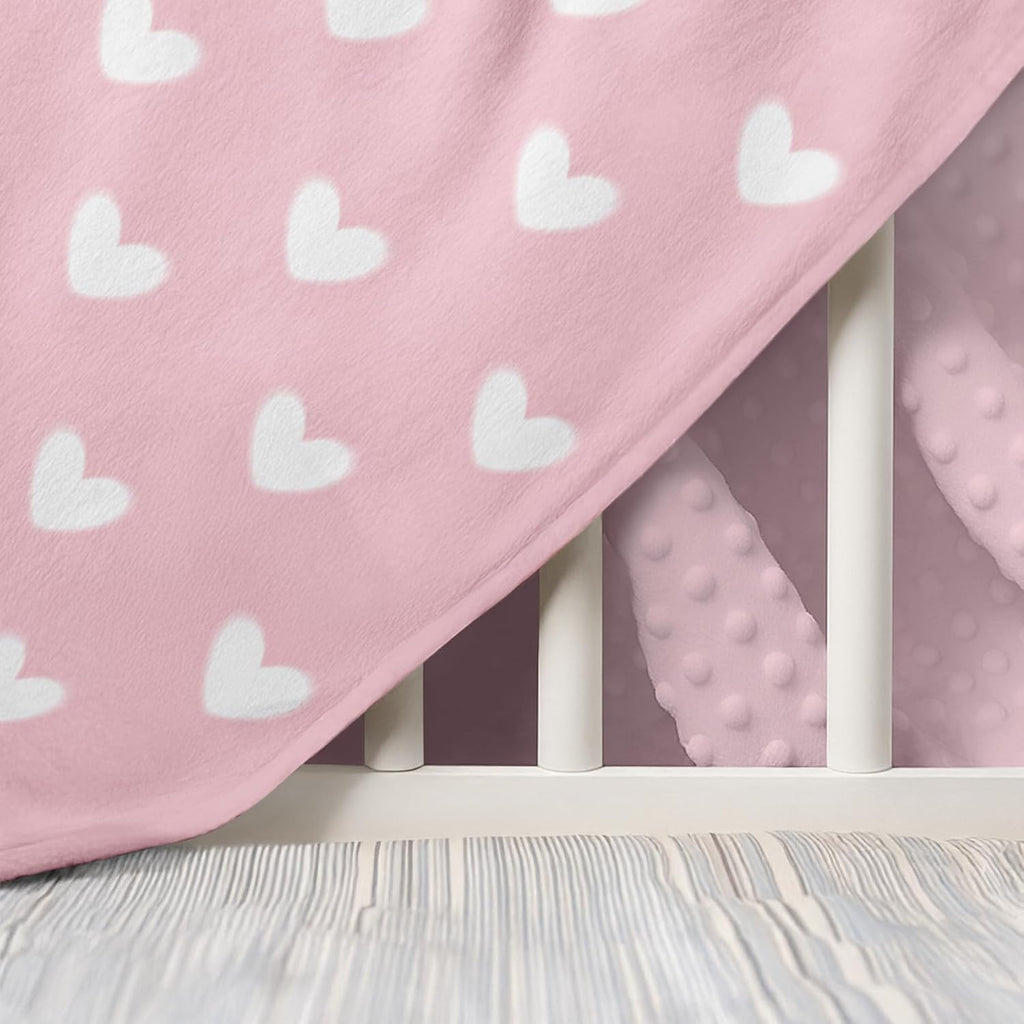 Heart Minky Baby Blanket 30 x 40 Inches for Girls, Soft Plush Receiving Blanket with Dotted Back, Gift for Toddler Newborn Infant Christmas Birthday Baby Shower