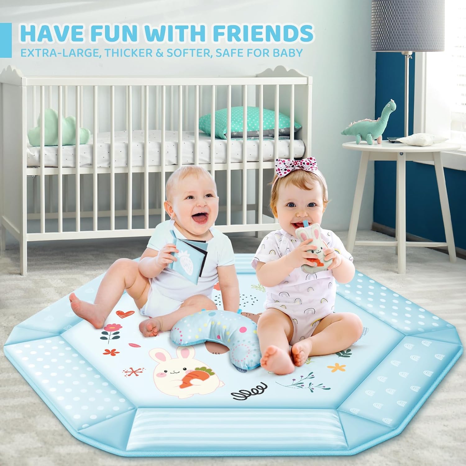 Baby Gym Play Mat, 8-in-1 Tummy Time Mat & Ball Pit with 6 Toys, Washable Baby Activity Mat for Visual, Hearing, Sensory, Motor Development, Baby Gift for Newborn Infant 0-3-6-9-12 Months (Blue)