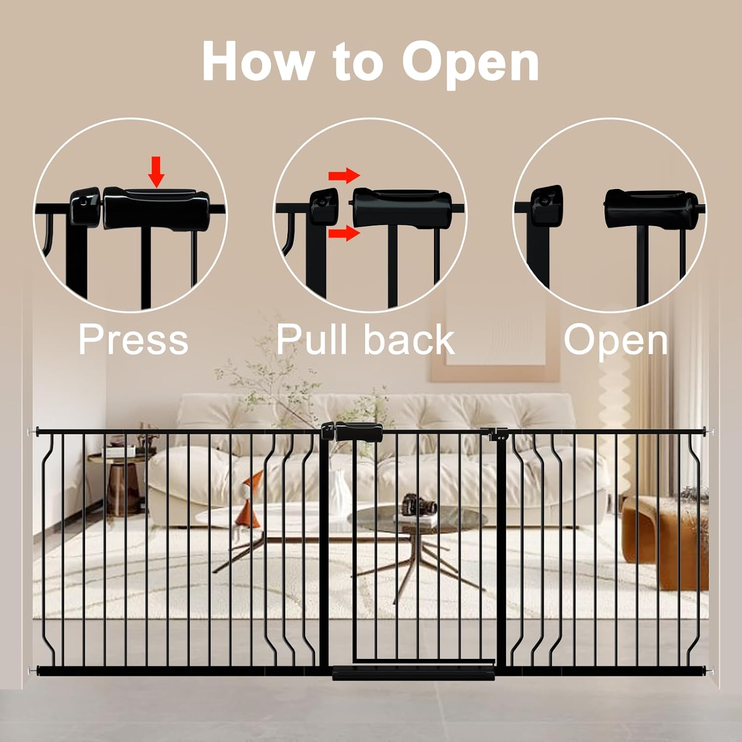 WAOWAO Baby Gate 100-109.42" Extra Wide Pressure Mounted Walk Through Swing Auto Close Safety Black Metal Toddler Kids Child Dog Pet Puppy for Stairs,Doorways,Kitchen