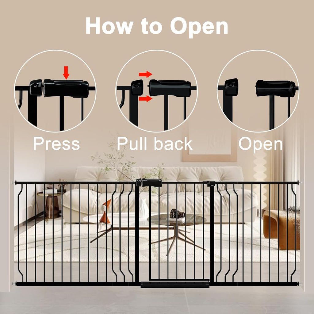 WAOWAO Baby Gate 85.83-95.24" Extra Wide Pressure Mounted Walk Through Swing Auto Close Safety Black Metal Toddler Kids Child Dog Pet Puppy for Stairs,Doorways,Kitchen