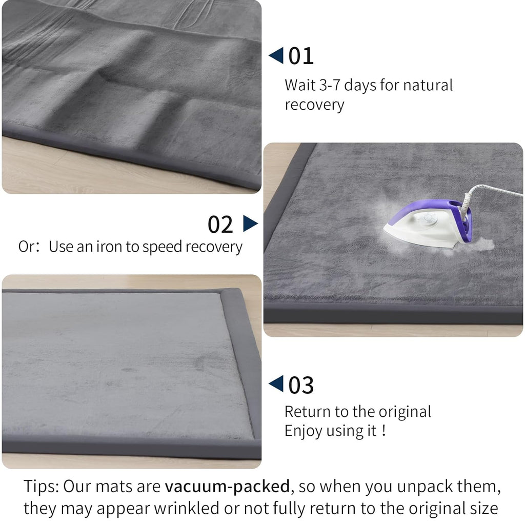 ACOMOPACK Baby Play Mat for Floor 1.3" Thick Memory Foam Play Mat 39"×59" Tummy Time Crawling with Non-Slip Bottom for Living Room,Nursery,Soft Velvet Playpen Mats for Kids,Infants（Dark Grey）