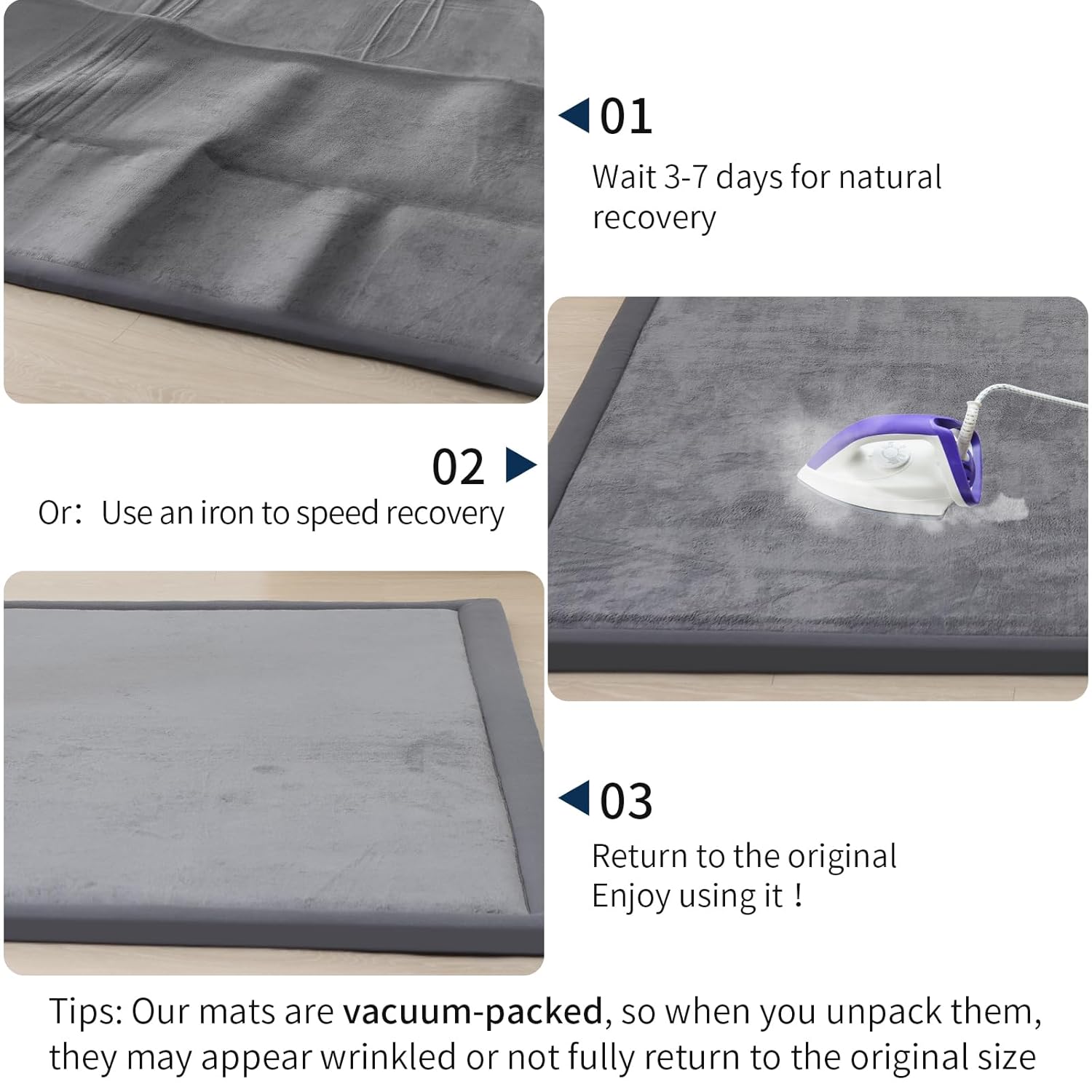 ACOMOPACK Baby Play Mat for Floor 1.3" Thick Memory Foam Play Mat 79"×118" Tummy Time Crawling with Non-Slip Bottom for Living Room,Nursery,Soft Velvet Playpen Mats for Kids,Infants（Dark Grey）