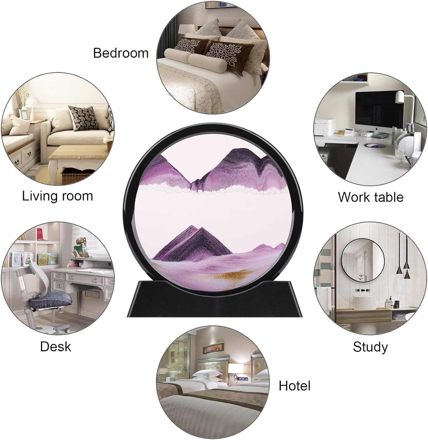 QLKUNLA Moving Sand Art Picture Liquid Motion 3D Deep Sea Sandscape in Motion Display Flowing Sand Frame Relaxing Desktop Home Office Work Decor Art Toys (7 inch, Purple)