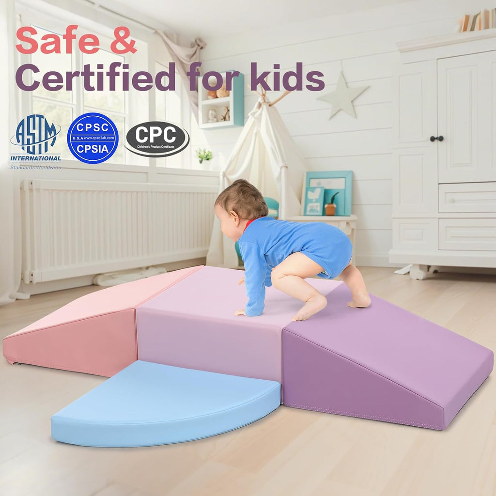 Climbing Foam Blocks for Toddlers: PU Leather Foam Blocks for Kids Active Play - Toddler Climbing Toys Indoor - Durable Playground Gym Preschool Toddler Toys for Boys and Girls (Purple/Pink)