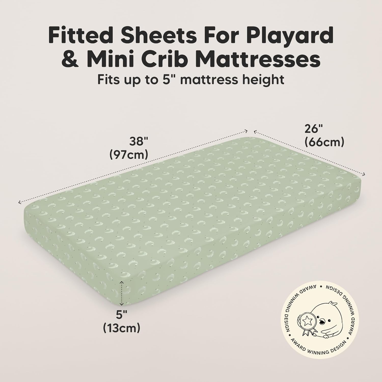 2-Pack Mini Crib Sheets Fitted - 38x26 Pack N Play Sheets for Pack and Play Mattress, Organic Cotton, Soft & Breathable Playard Bedding, Neutral Mini Toddler Bed Cover for Boys, Girls (Lunaris)