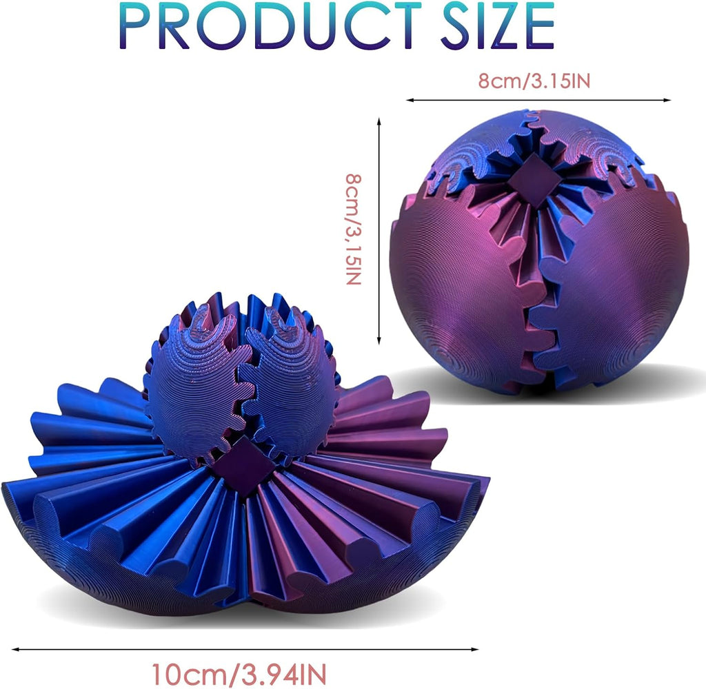 Gear Ball 3D Printed, The Steampunk Whirling Wonder Fidget Ball Toy, Gear Ball 3D Model Cube Fidget Toy, Funny Stress & Anxiety Relaxing Fidget Toy for Adults & Kids (Pink&Gray)