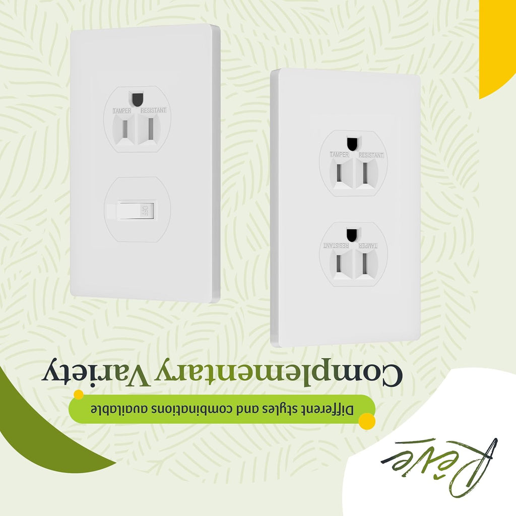 TG Screwless Duplex Wall Plate Covers, Child Safe Receptacle Outlet Covers, Size 1-Gang 4.68"x 2.93",Unbreakable Polycarbonate Thermoplastic,SP-S1-W-10PCS,Glossy, White, 10 Pack