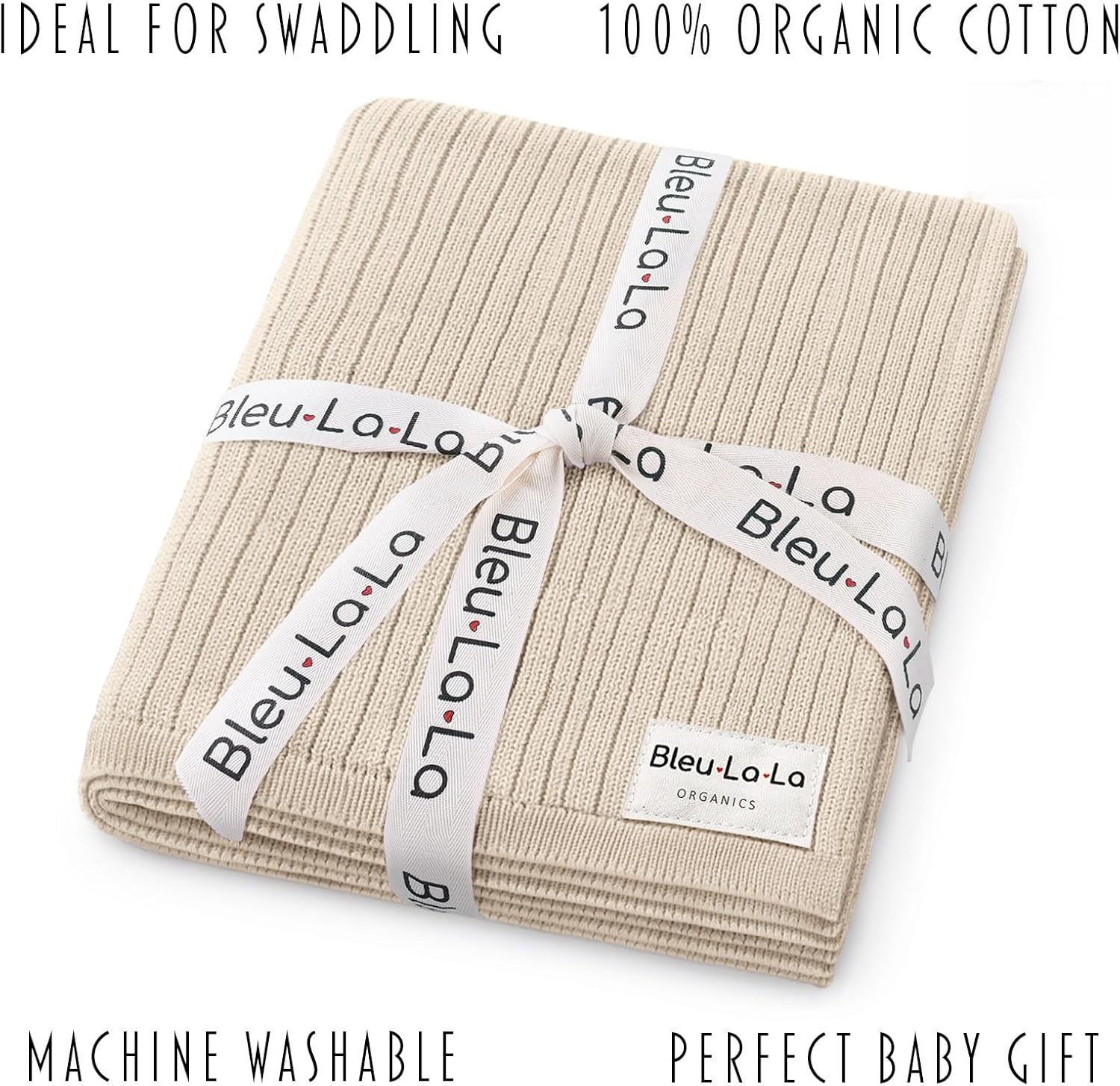 Organic Ribbed Swaddle Blanket for Boys & Girls - 100% Luxury Organic Soft Cotton Knit Warm Cozy Cuddle Stroller Crib Blanket for Newborns, Infants, & Toddlers (Oatmeal)