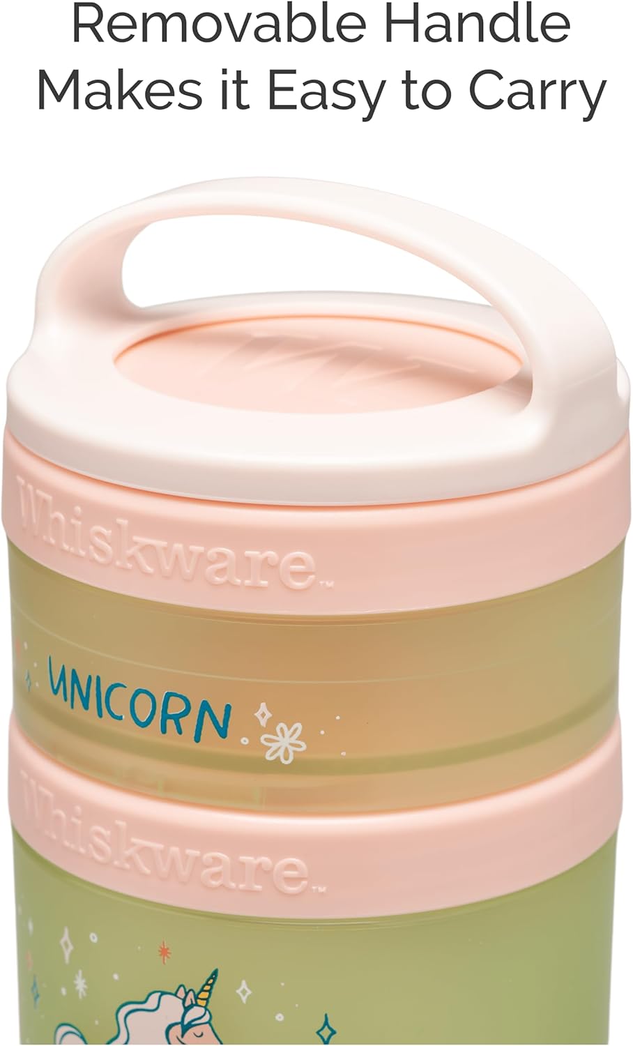 Whiskware Stackable Snack Containers for Kids, Set of 3 Stackable Snack Cups, Unicorn and Sharks Designs