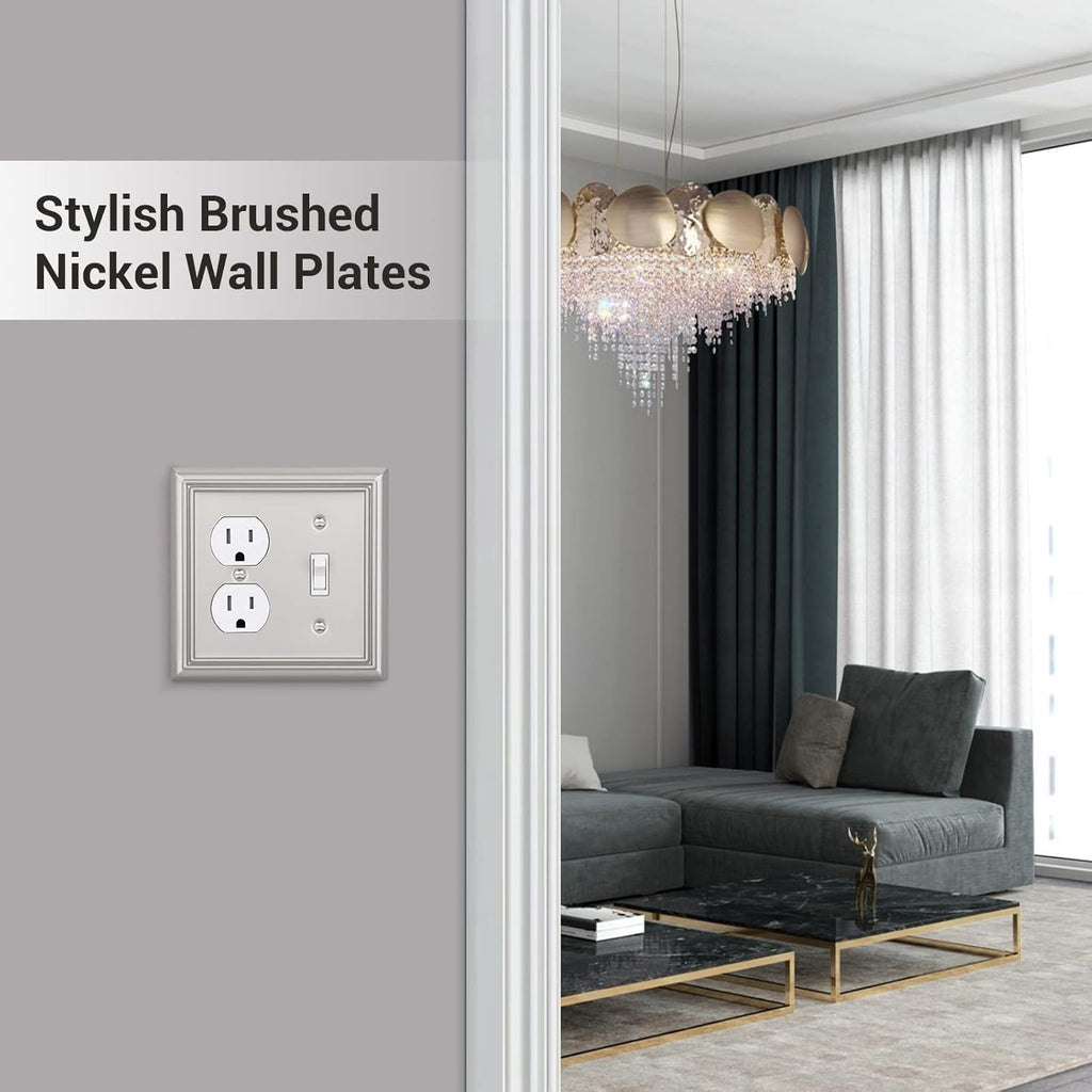 DEWENWILS Combo Toggle/Duplex Wall Plates, Brushed Nickel Double Outlet Covers, 2-Pack