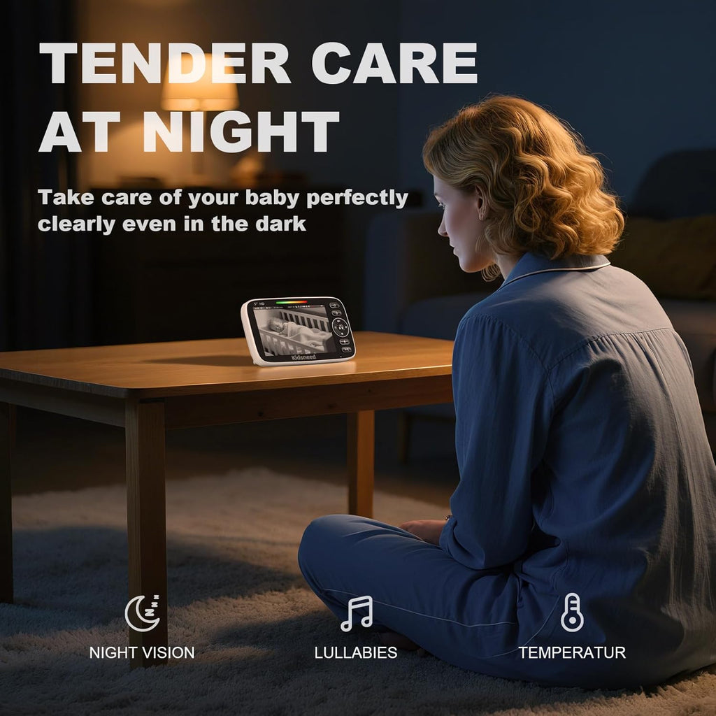 Baby Monitor with Camera and Audio – 720P Baby Camera No Wifi, 5 inch Screen,48 Hours Battery Life, Night Vision, Remote Pan& Tilt& Zoom，Two-Way Talk, Lullabies, Thermal Monitor, 1000ft Range