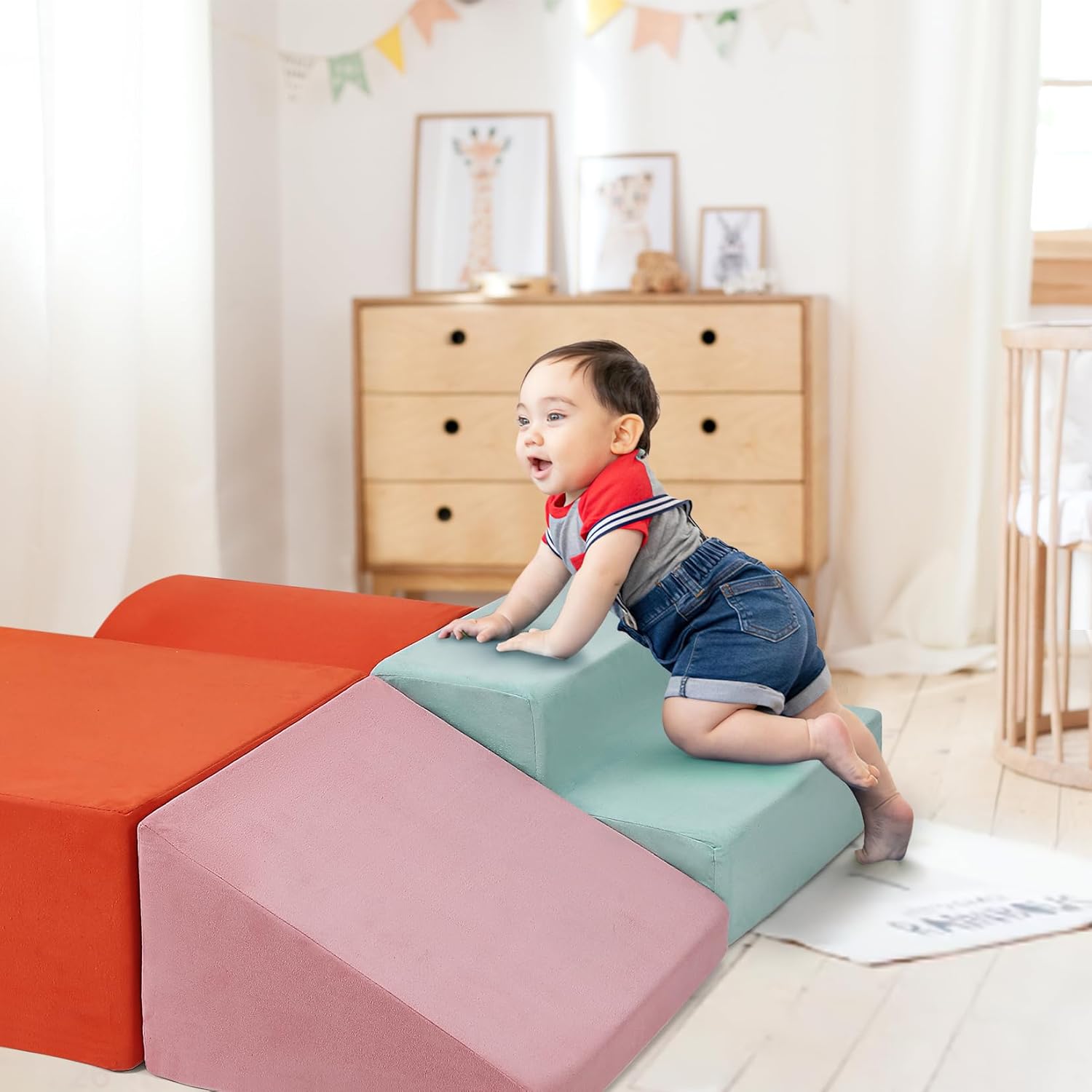 6-Piece Soft PU Leather Toddlers Climbing Toys, Baby Foam Climbing Blocks for Babies Toddlers, Waterproof Foam Play Gym Climber Structures for Toddler 3, Indoor Climb and Crawl Activity Play Set