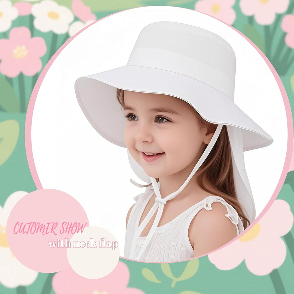 Baby Sun Hat Toddler Bucket Hats with Removable Neck Flap for Boys Girls Kids with Wide Brim Summer Beach UPF 50+