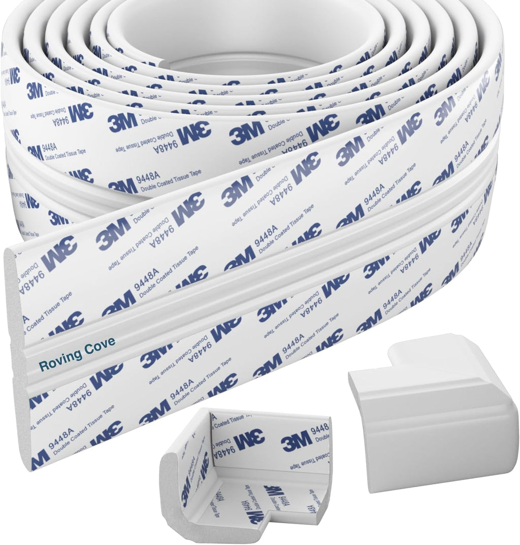 Roving Cove PreFit (Broad) Fireplace Edge Corner Protector (Extra Wide 9ft Edge 2 Corners), Baby Proofing Bumper Guards, Oyster White (Off White), Pre-Taped, for Straight Surfaces - New & Improved