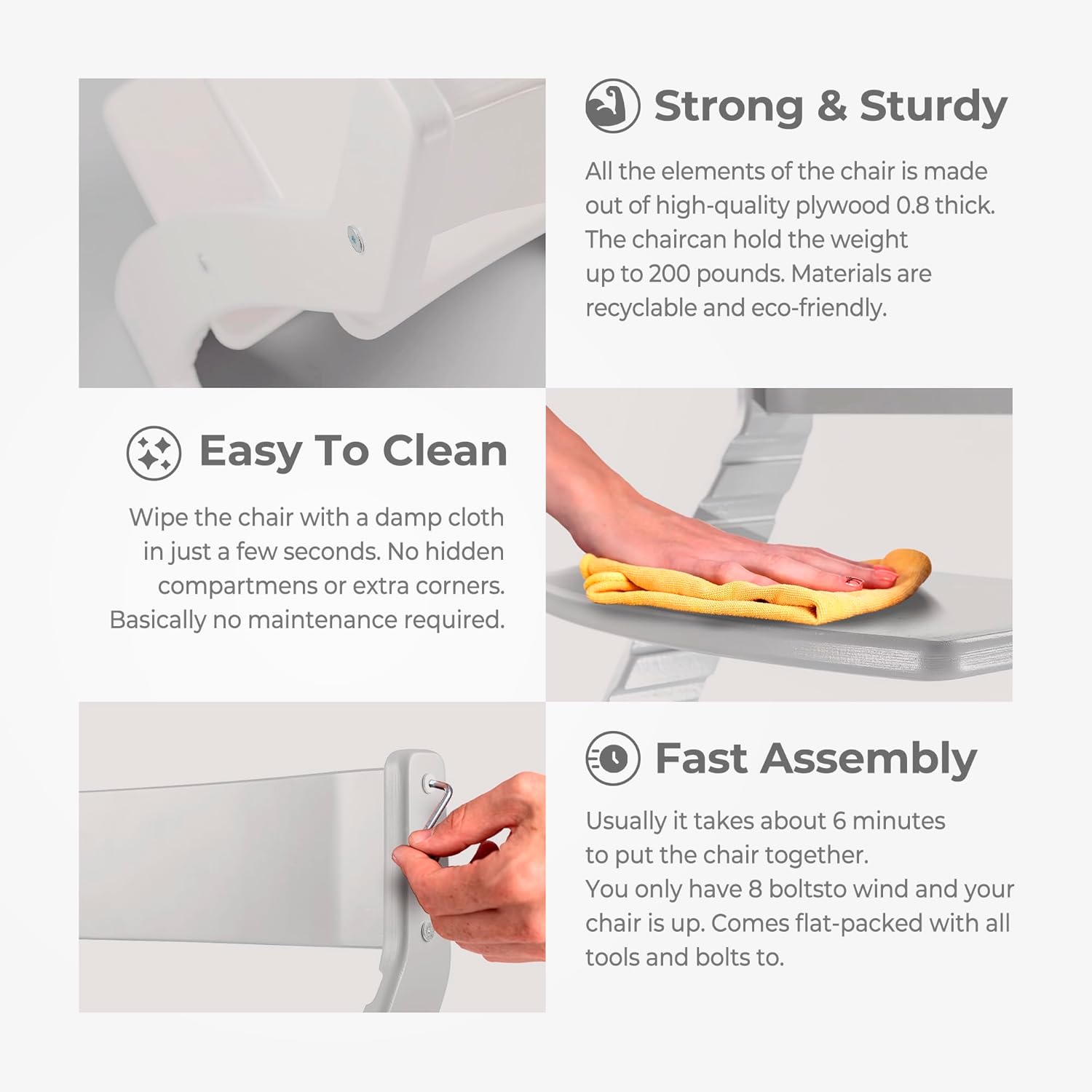 FORNEL Modern White Wooden High Chair | The Forever Chair That Grows from Toddler to Adult (200 lb) | Sleek, Easy-to-Clean Scandinavian Design