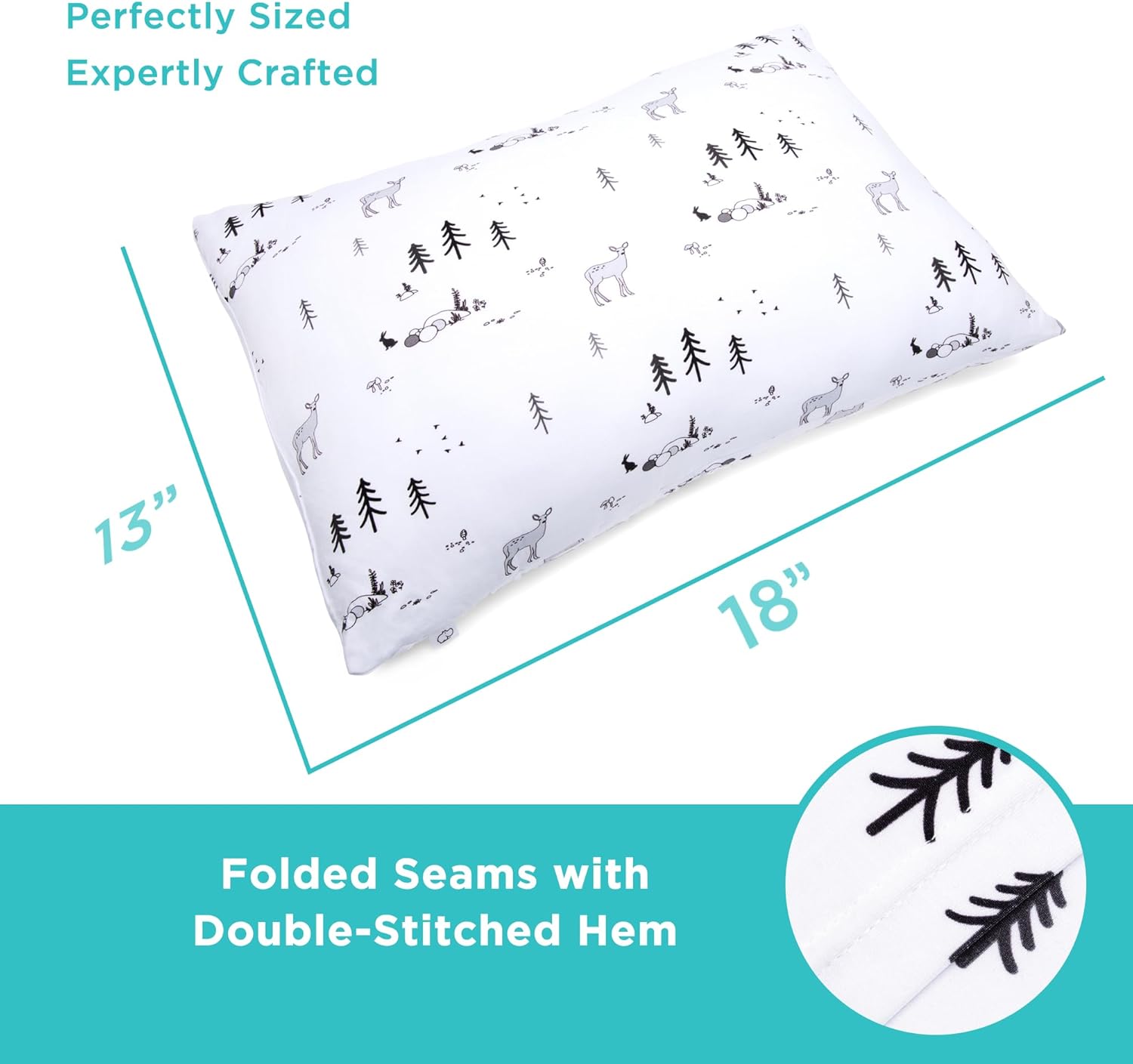 LittleHippo Toddler Pillow (13x18) with Viscose Derived from Bamboo Pillowcase - Hypoallergenic Toddler Pillow for Sleeping, Kids Pillow, Travel Pillows, Mini Pillow, Toddler Bed Pillow (Woodland)