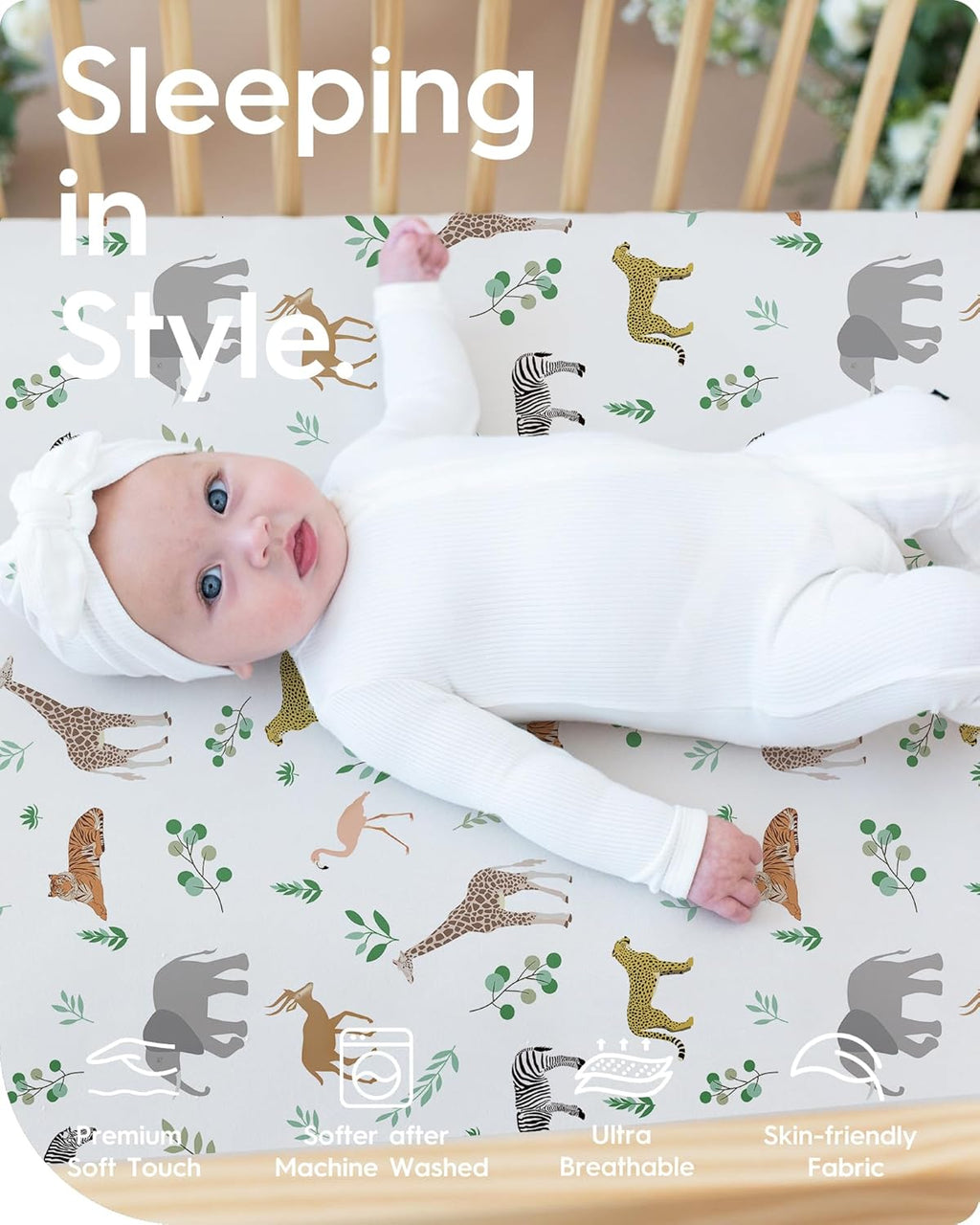 Crib Sheet Netural, Premium Soft Safari Jersey Knit Fitted Crib Sheet, Crib Mattress Sheet, 28''x52''x9'' Extra Deep Pocket
