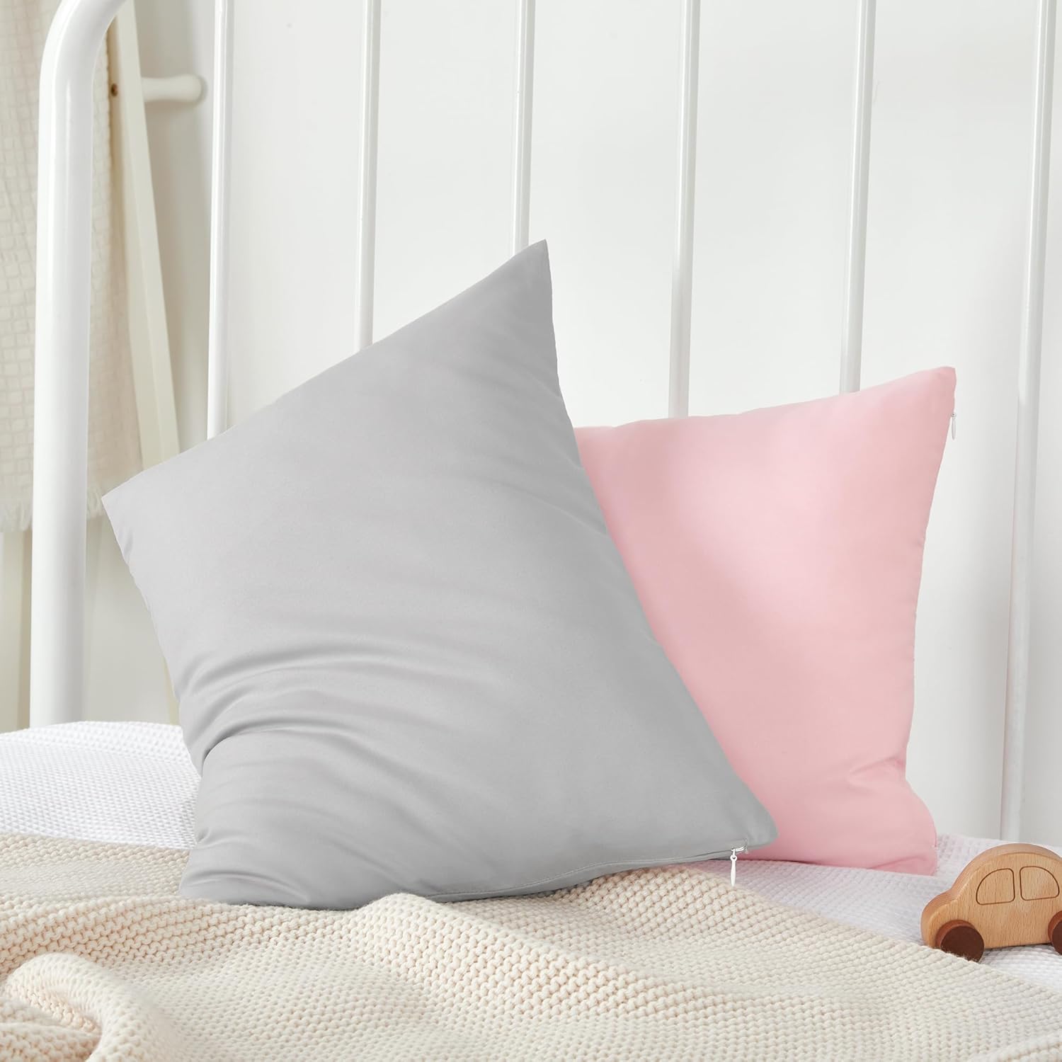 TILLYOU Toddler Pillowcase 2 Pack with Zipper,Silky Soft Microfiber 13" x 18" Kids Travel Pillow Cases, Gray & Pink