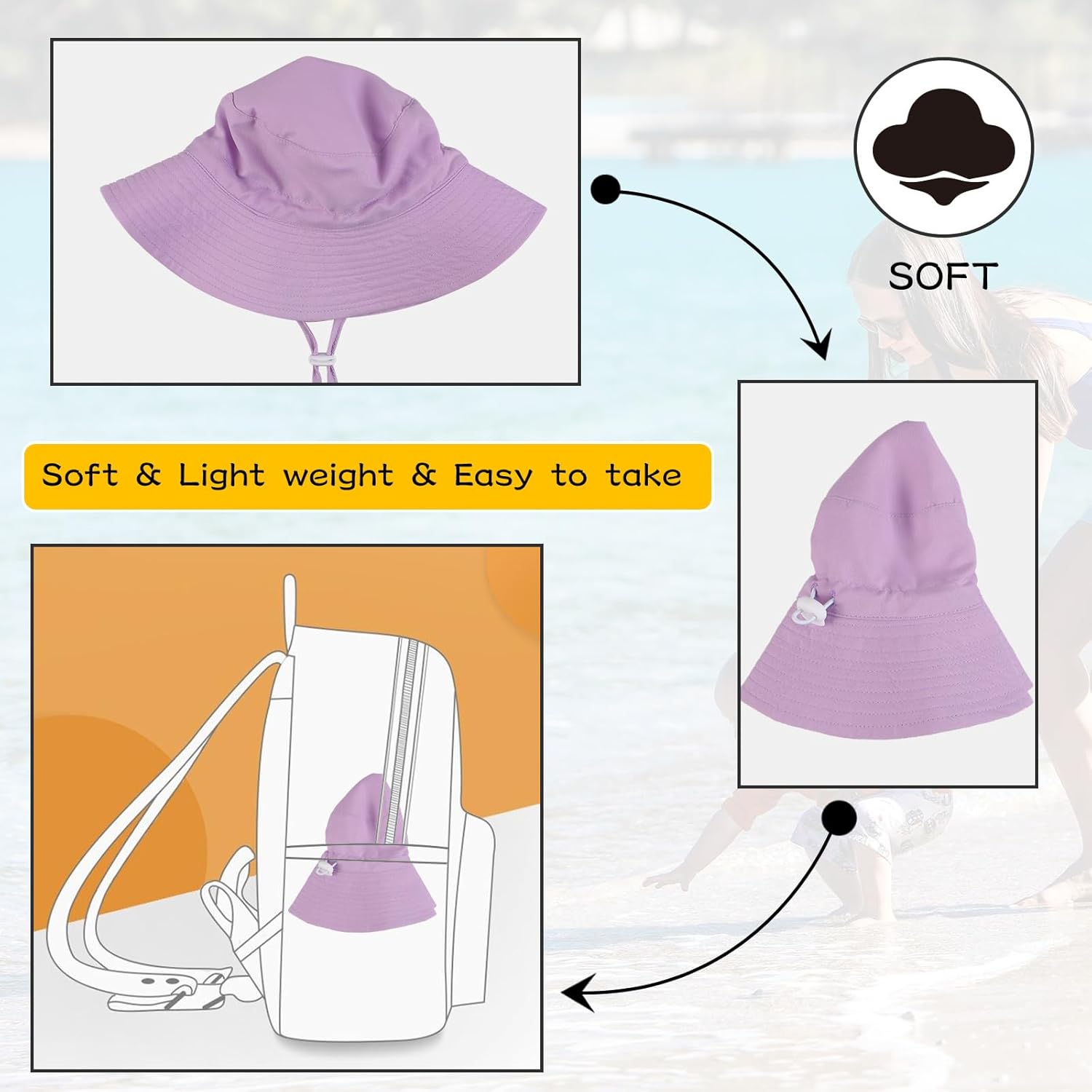 Peecabe Summer Baby Sun Hat for Boys Girls UPF 50+ Wide Brim Toddle Bucket Hat Adjustable Baby Beach Cap 0-8 Years