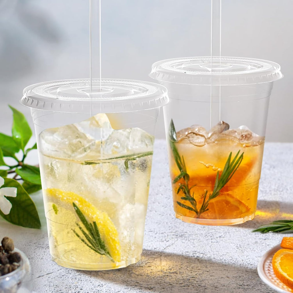 100 Pack - 16 oz Clear Plastic Cups with Lids and Straws, Sturdy & Food Safe Iced Coffee Cups with lids, Disposable Plastic Smoothie Cups for Cold Drinks