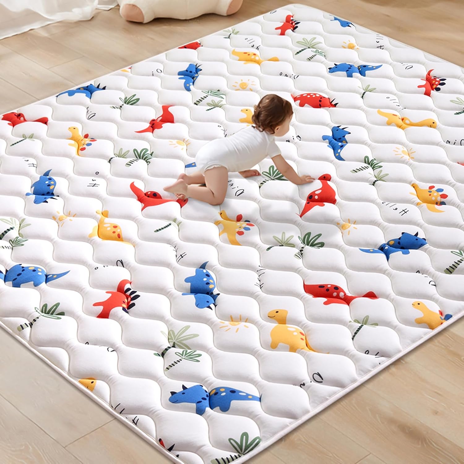 Odorless Premium Foam Baby Play Mat 79" x 63", Soft Microfiber Fabric Crawling Mat for Floor- Comfortable and Hypoallergenic, Non-Slip Cushioned Floor Playpen mat for Infants,Babies,Toddlers
