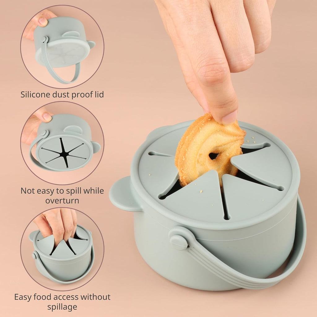 Silicone Snacks Containers for Toddlers, Baby Food Catcher Spill Proof, Kid Snacks Holder with DustProof Lid, 2 Pack Dishwasher Safe (Shifting Sand/Sage)