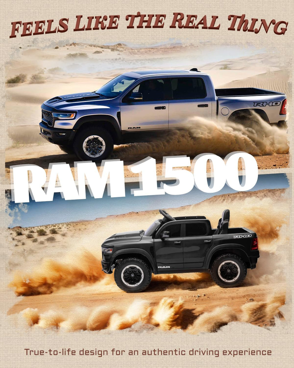 12V Licensed Ram 1500 Ride on Toy for Kids, Toddler Ride on Pickup Truck with Parent Remote Control, Electric Car for Kids with Truck Bed Storage, 3 Point Safety Belt (Black)