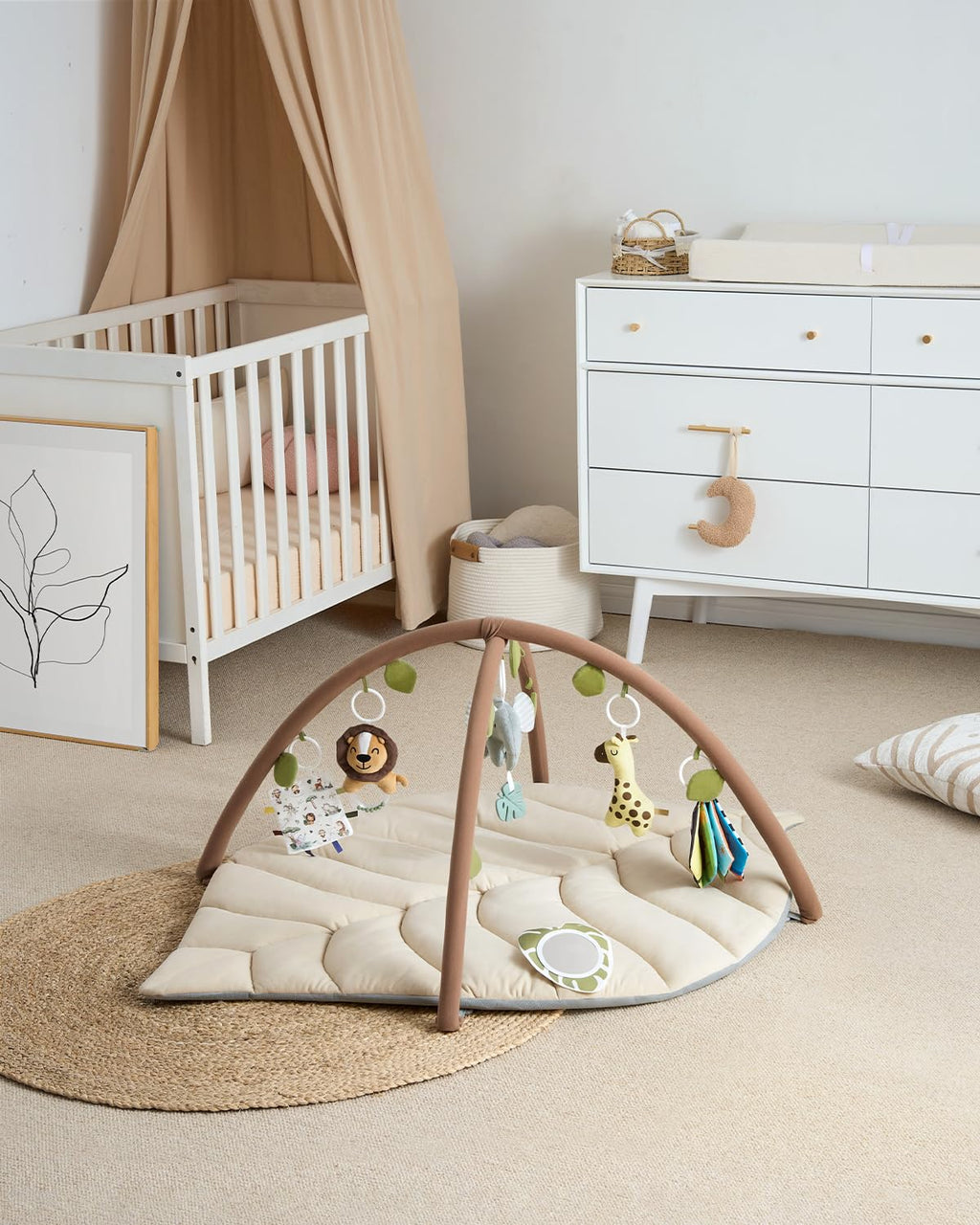 Blissful Diary Baby Play Gym & Activity Mat, Leaf Shaped Baby Tummy Time Play Mat with 6 Detachable Toys