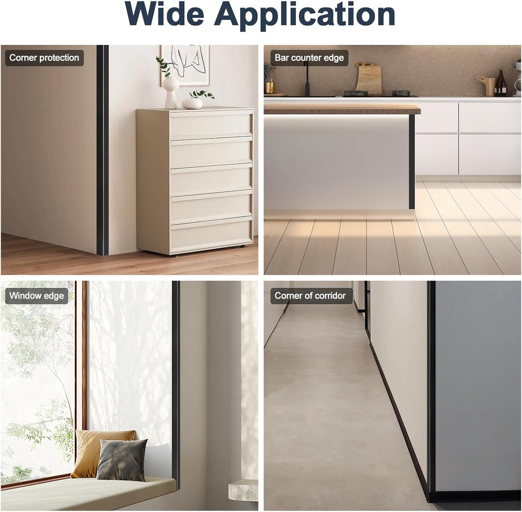 4PCS 45" Black Metal Corner Protectors, Aluminum Self Adhesive Corner Guards, Metal Wall Edge Protector Strip, Furniture Corner Protectors, Wall Cabinet Baseboard Decoration 45" x 1"