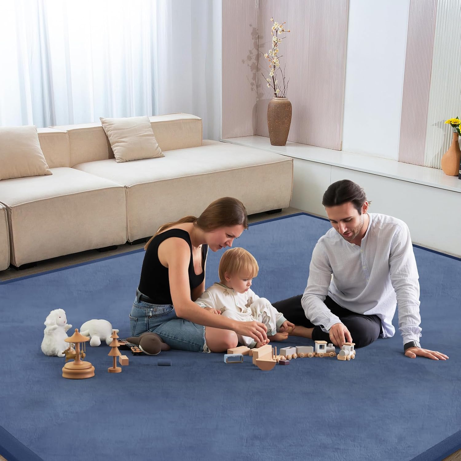 Baby Play Mat 1.2" Thick Memory Foam Nursery Rug Area Rug, 9’2” X 6’7” Yoga Mat Playmat Crawling Mat for Baby,Toddlers,Infants,Kids,Floor Mat Tatami Mat for Living Room with Non-Slip(Blue)