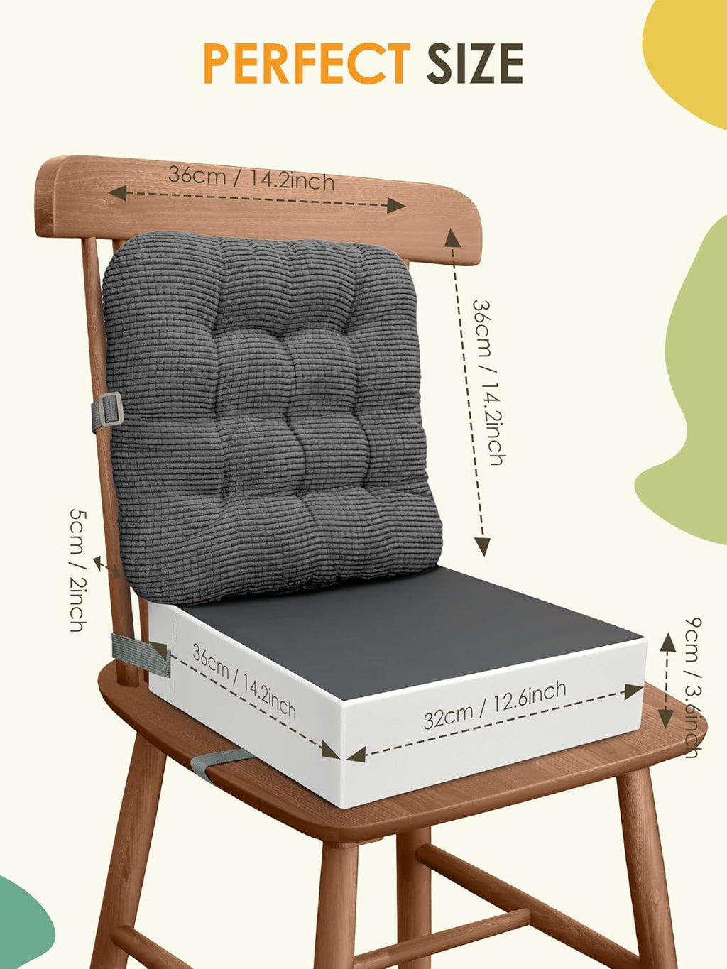 Booster Seat for Kitchen Chair, Adjustable Washable Safety Belts Toddler Booster Seats, PU Non-Slip Kids Dining Table Booster Seat, Portable Travel Increasing Cushion for Child Kid Boy Girl - Gray